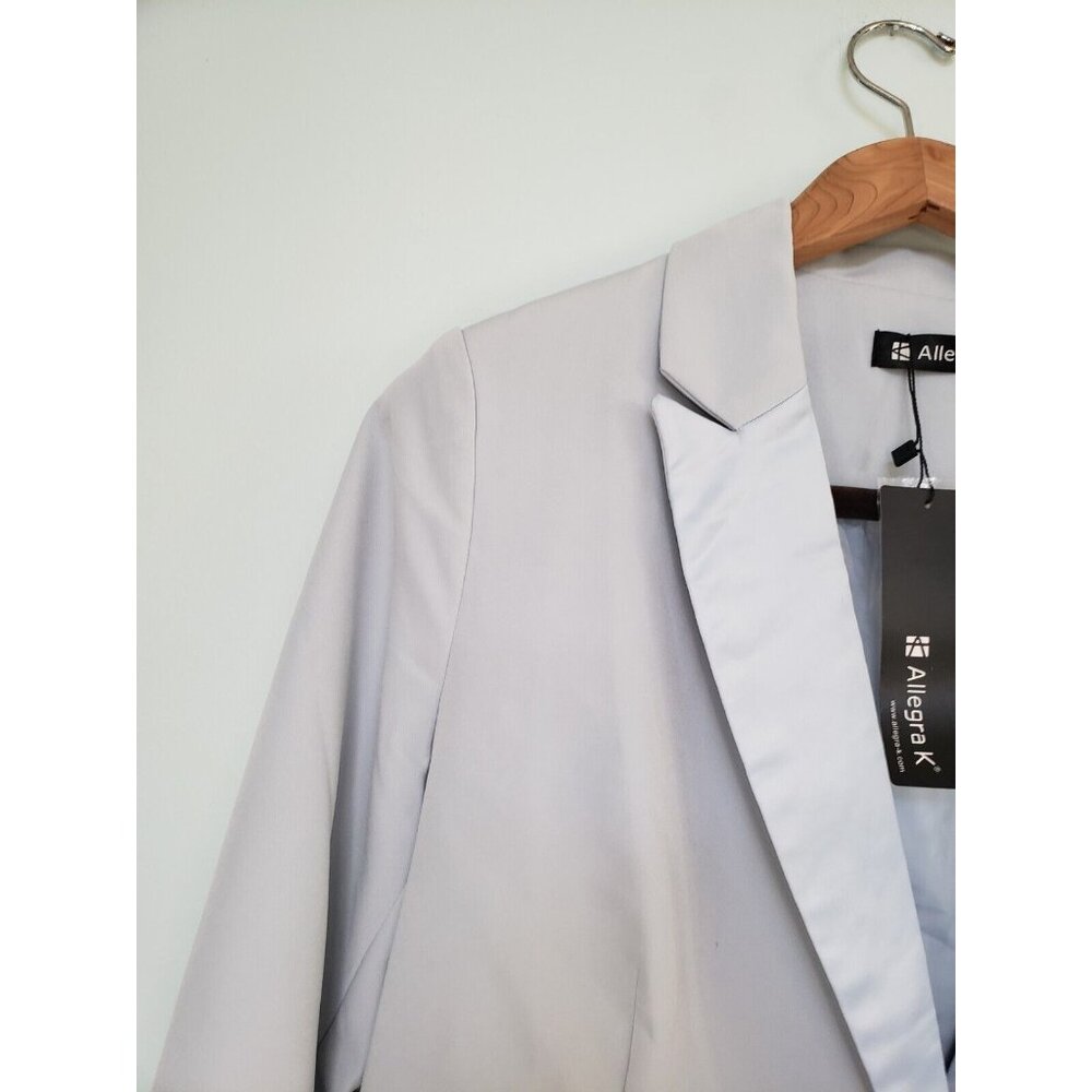 Allegra K Women's Sz L Blue Long Sleeve Blazer Jacket Button Satin Lapel NWT - Picture 4 of 6